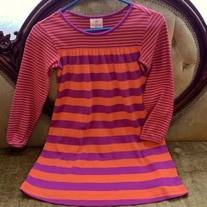 Super cute Hanna Andersson orange and purple striped dress. Girls size 130.